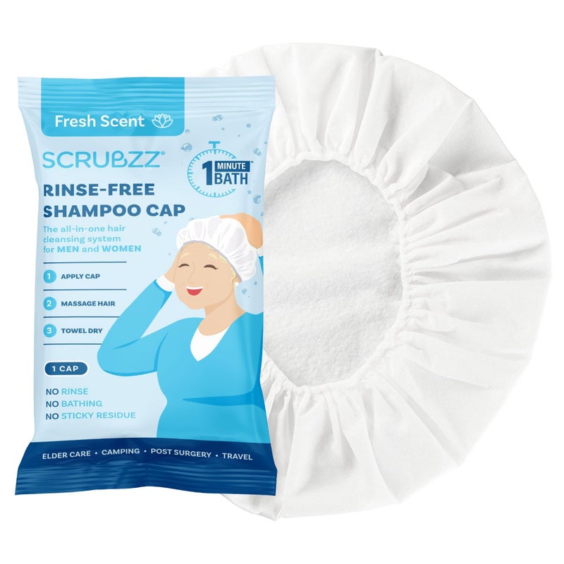 Scrubzz Shampoo Cap No Rinse for Elderly and Bedridden Patients, Rinse Free Shampoo Cap for Post Surgery and Hospital Stays, Waterless Hair Washing Shower Caps - 1 Pack - Image 1